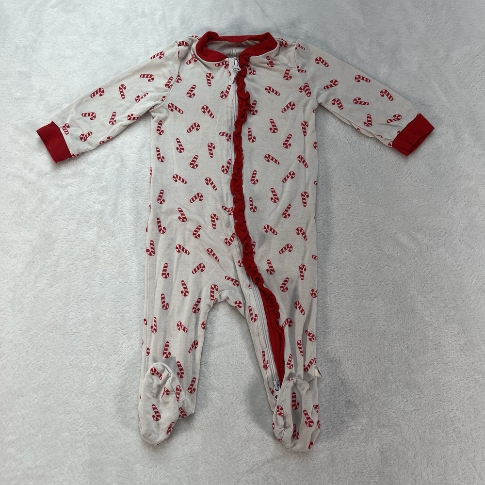 Milkberry Bamboo Sleeper Baby Girl 0-3m Ruffle Butt Christmas Candy Canes